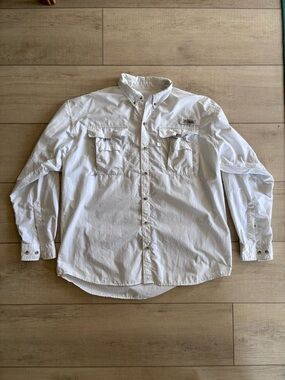 Columbia White Performance Fish Hike Long-Sleeve Button-Down Utility Shirt XXL